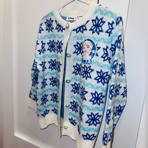 Disney Elsa Snowflake Knit Sweater - Blue and White